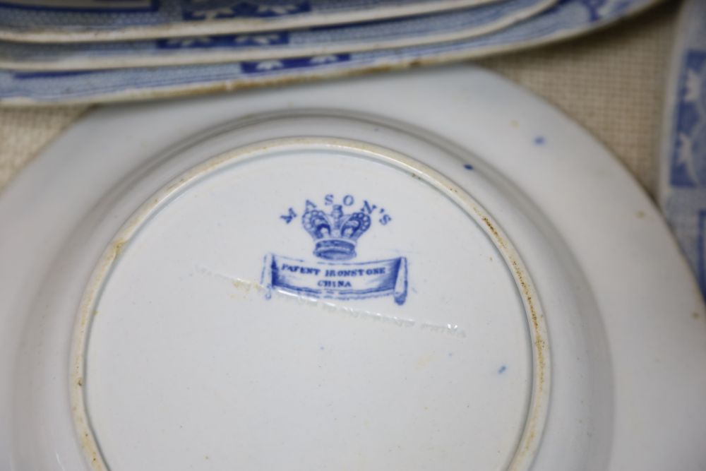 A mid 19th century Masons ironstone blue pheasant pattern 57 piece part dinner service